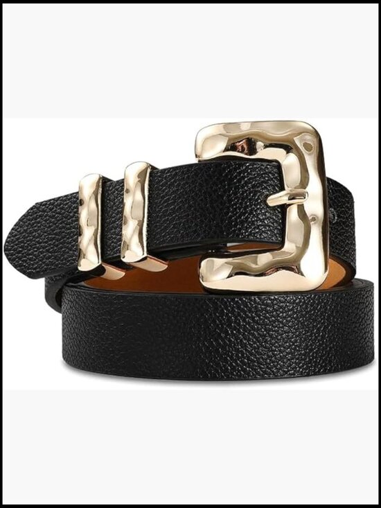 Women\'s Skinny Belt with Gold Square Buckle Faux Leather main image 6